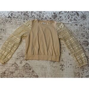 The Odells Tan Cotton Sweatshirt Embroidered Lace Balloon Sleeve Womens Small